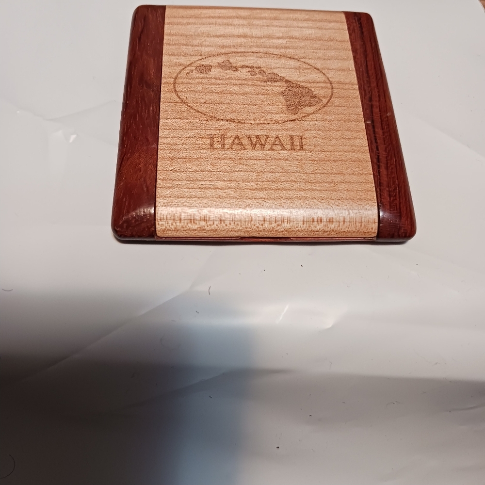 Hawaiian Souvenir Double  Compact Mirror Wood Case